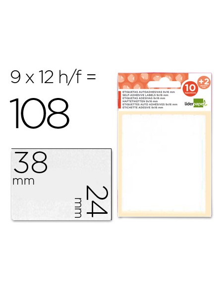 Etiquetas liderpapel sobre de 10 h 2 h obsequio 24x38 mm 9 unidades por hoja