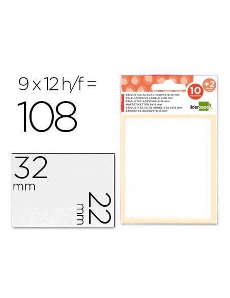 Etiquetas liderpapel sobre de 10 h 2 h obsequio 22x32 mm 9 unidades por hoja