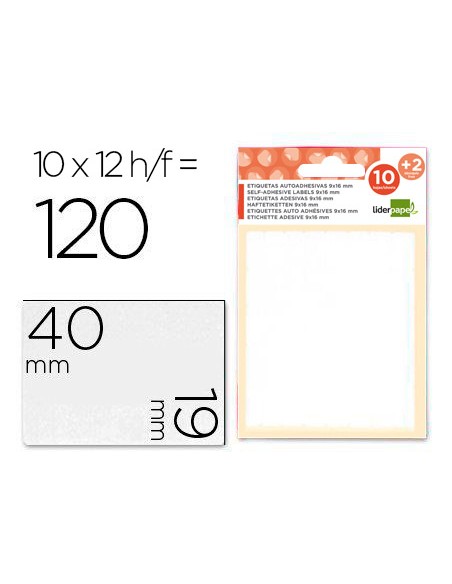 Etiquetas liderpapel sobre de 10 h 2 h obsequio 19x40 mm 10 unidades por hoja