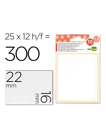 Etiquetas liderpapel sobre de 10 h 2 h obsequio 16x22 mm 25 unidades por hoja