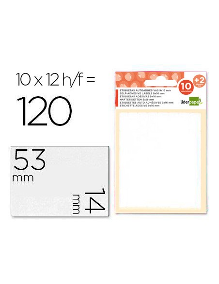 Etiquetas liderpapel sobre de 10 h 2 h obsequio 14x53 mm 10 unidades por hoja