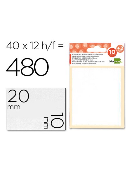 Etiquetas liderpapel sobre de 10 h 2 h obsequio 10x20 mm 35 unidades por hoja