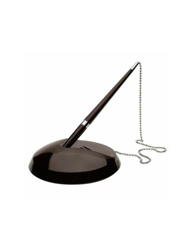 Boligrafo extensible q connect con cadena metalica y soporte adhesivo