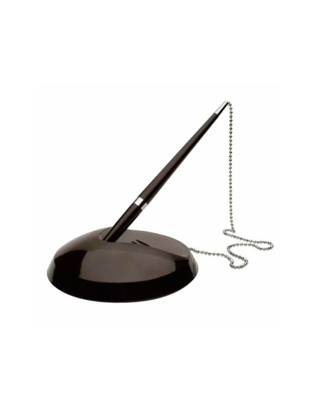 Boligrafo extensible q connect con cadena metalica y soporte adhesivo