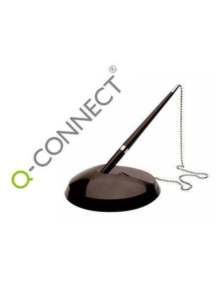 Boligrafo extensible q connect con cadena metalica y soporte adhesivo