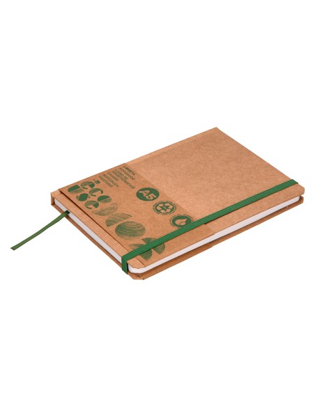 Libreta liderpapel ecouse 100 reciclada a5 96 hojas 70g m2 horizontal con gomilla y marca paginas