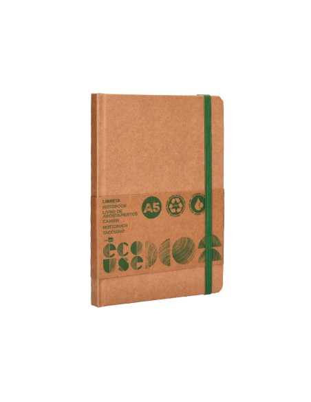 Libreta liderpapel ecouse 100 reciclada a5 96 hojas 70g m2 horizontal con gomilla y marca paginas