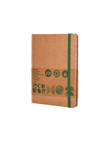 Libreta liderpapel ecouse 100 reciclada a5 96 hojas 70g m2 horizontal con gomilla y marca paginas