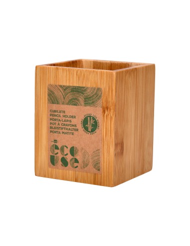Cubilete portalapices liderpapel bambu 100 natural ecouse cuadrado 80x80x100 mm