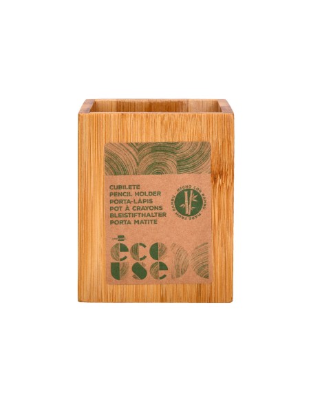 Cubilete portalapices liderpapel bambu 100 natural ecouse cuadrado 80x80x100 mm