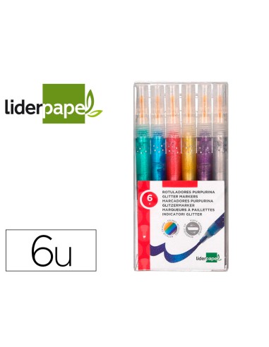 Rotulador liderpapel efecto purpurina metalizada punta reversible bolsa de 6 unidades colores surtidos