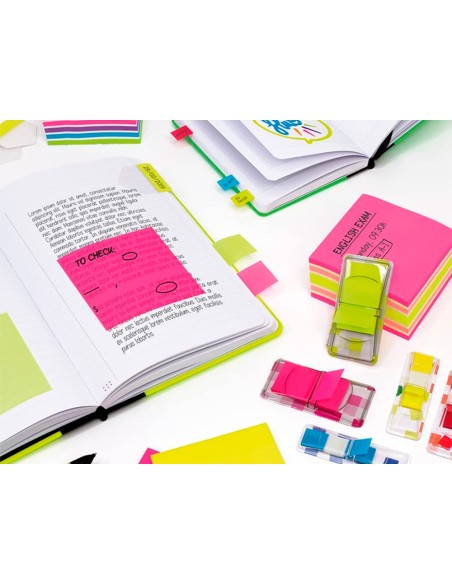 Bloc de notas adhesivas quita y pon milan 76x76 mm removible plastico translucido rosa fluor 50 hojas