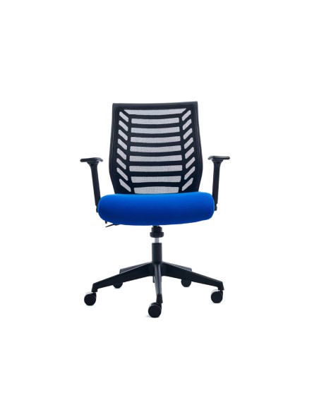 Silla rocada de oficina con brazos respaldo en malla transpirable y asiento tapizado en tela ignifuga Silla rocada de oficina con brazos respaldo en malla transpirable y asiento tapizado en tela ignifuga