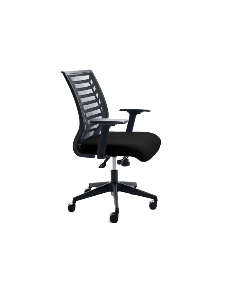 Silla rocada de oficina con brazos respaldo en malla transpirable y asiento tapizado en tela ignifuga Silla rocada de oficina con brazos respaldo en malla transpirable y asiento tapizado en tela ignifuga