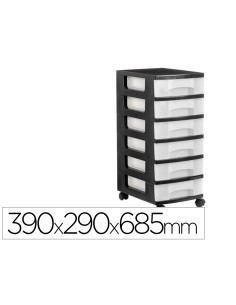 Cajonera archivo 2000 6 cajones transparente carcasa negra 6 litros con ruedas 390x290x685 mm