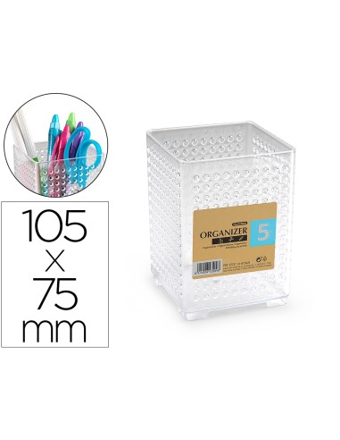 Cubilete portalapices plastiforte transparente plastico organizer cuadrado nº5 75x75x105 mm