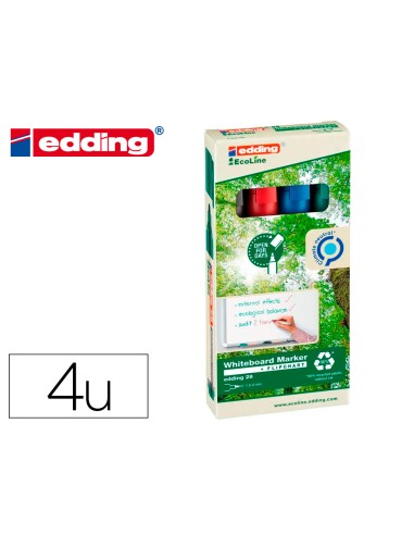 Rotulador edding 28 para pizarra blanca ecoline 90 reciclado bolsa 4 colores surtidos punta redonda 15 3