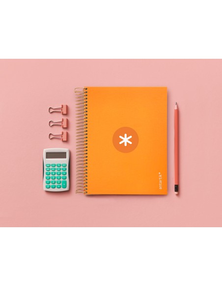 Cuaderno espiral a5 micro antartik tapa forrada120h 90 gr cuadro 5mm 5 bandas6 taladros color mostaza