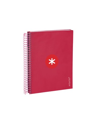 Cuaderno espiral a5 micro antartik tapa forrada120h 90 gr cuadro 5mm 5 bandas6 taladros color frambuesa