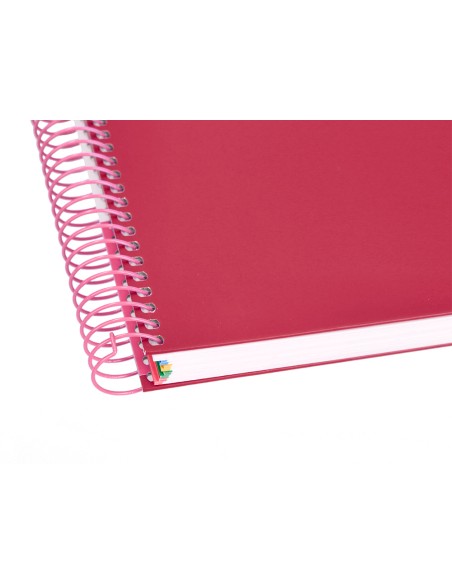 Cuaderno espiral a5 micro antartik tapa forrada120h 90 gr cuadro 5mm 5 bandas6 taladros color frambuesa
