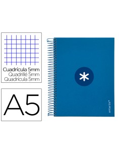 Cuaderno espiral a5 micro antartik tapa forrada120h 90 gr cuadro 5mm 5 bandas6 taladros color azul oscuro