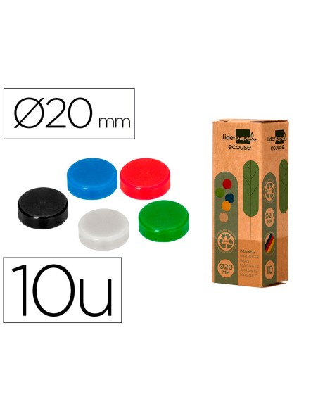 Iman para sujecion liderpapel ecouse pp recicladopara pizarra magnetica 20 mm caja de 10 unidades