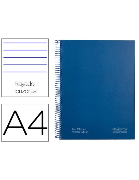 Cuaderno espiral navigator a4 micro tapa forrada 120h 80gr horizontal 5 bandas 4 taladros color azul marino