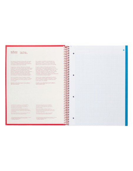 Cuaderno espiral navigator a4 micro tapa forrada 120h 80gr cuadro 5mm 5 bandas 4 taladros color rojo