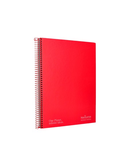 Cuaderno espiral navigator a4 micro tapa forrada 120h 80gr cuadro 5mm 5 bandas 4 taladros color rojo