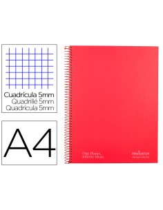 Cuaderno espiral navigator a4 micro tapa forrada 120h 80gr cuadro 5mm 5 bandas 4 taladros color rojo
