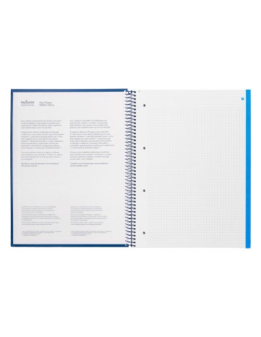 Cuaderno espiral navigator a4 micro tapa forrada 120h 80gr cuadro 5mm 5 bandas 4 taladros color azul marino