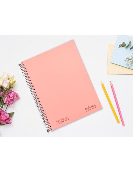 Cuaderno espiral navigator a4 micro tapa forrada 120h 80gr cuadro 5mm 5 bandas 4 taladros color rosa