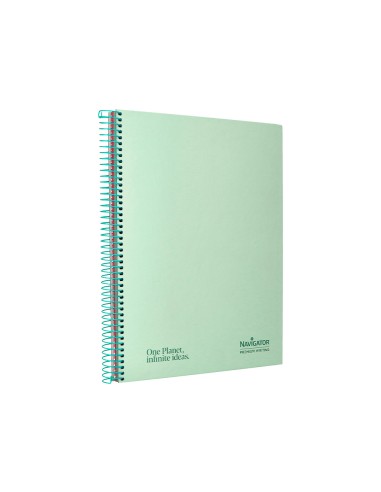 Cuaderno espiral navigator a4 micro tapa forrada 120h 80gr cuadro 5mm 5 bandas 4 taladros color menta