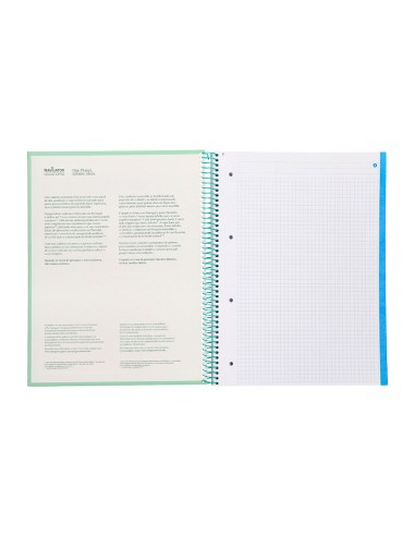 Cuaderno espiral navigator a4 micro tapa forrada 120h 80gr cuadro 5mm 5 bandas 4 taladros color menta