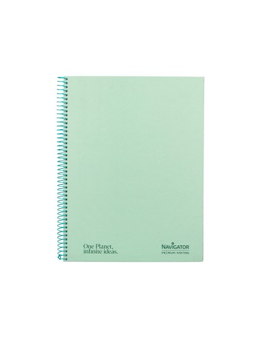 Cuaderno espiral navigator a4 micro tapa forrada 120h 80gr cuadro 5mm 5 bandas 4 taladros color menta