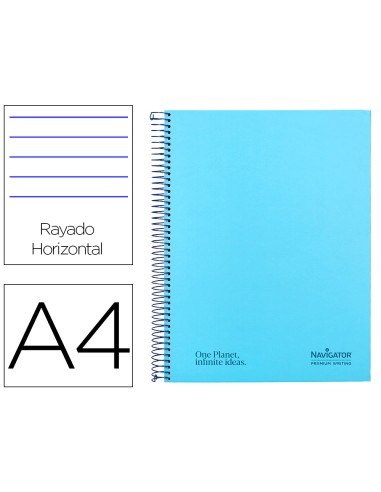 Cuaderno espiral navigator a4 micro tapa forrada 80h 80gr horizontal 1 banda color celeste