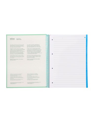 Cuaderno espiral navigator a4 micro tapa forrada 120h 80gr horizontal 5 banda 4 taladros color menta