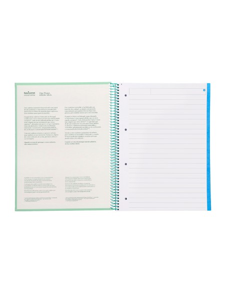 Cuaderno espiral navigator a4 micro tapa forrada 120h 80gr horizontal 5 banda 4 taladros color menta