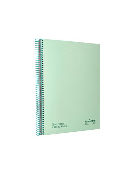 Cuaderno espiral navigator a4 micro tapa forrada 120h 80gr horizontal 5 banda 4 taladros color menta