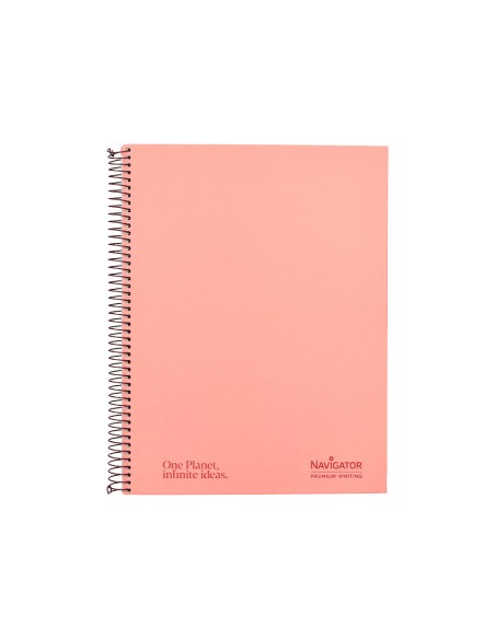 Cuaderno espiral navigator a4 micro tapa forrada 120h 80gr horizontal 5 banda 4 taladros color rosa