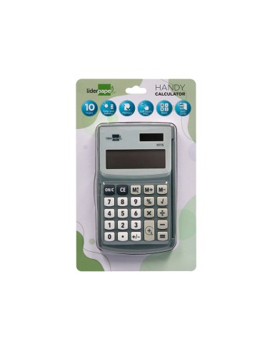 Calculadora liderpapel bolsillo xf15 10 digitos con tapa solar y pilas color gris 123x75x12 mm