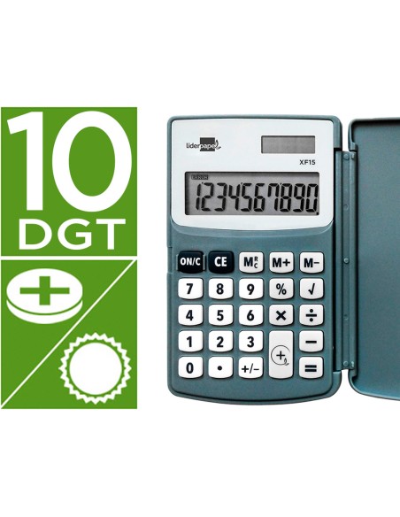 Calculadora liderpapel bolsillo xf15 10 digitos con tapa solar y pilas color gris 123x75x12 mm Calculadora liderpapel bolsillo xf15 10 digitos con tapa solar y pilas color gris 123x75x12 mm