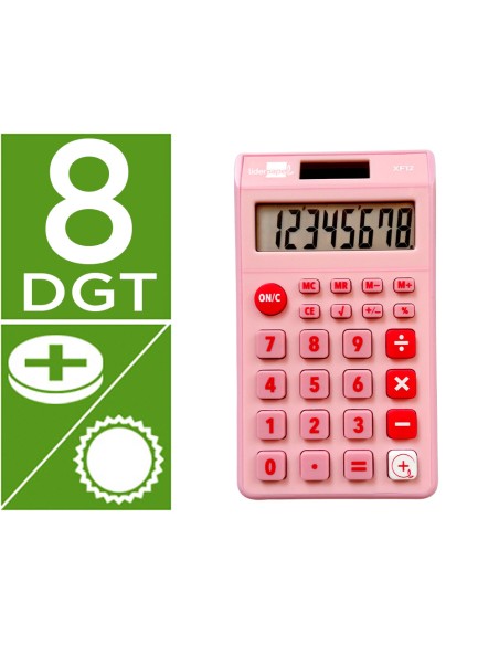 Calculadora liderpapel bolsillo xf12 8 digitos solar y pilas color rosa 115x65x8 mm Calculadora liderpapel bolsillo xf12 8 digitos solar y pilas color rosa 115x65x8 mm