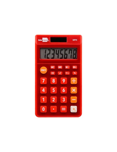 Calculadora liderpapel bolsillo xf11 8 digitos solar y pilas color rojo 115x65x8 mm