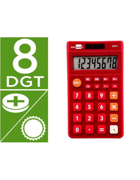Calculadora liderpapel bolsillo xf11 8 digitos solar y pilas color rojo 115x65x8 mm Calculadora liderpapel bolsillo xf11 8 digitos solar y pilas color rojo 115x65x8 mm
