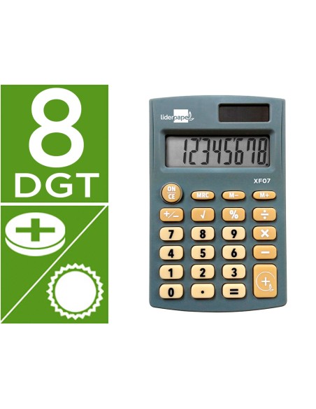 Calculadora liderpapel bolsillo xf07 8 digitos solar y pilas color gris 98x62x8 mm Calculadora liderpapel bolsillo xf07 8 digitos solar y pilas color gris 98x62x8 mm