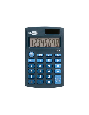 Calculadora liderpapel bolsillo xf06 8 digitos solar y pilas color azul 98x62x8 mm