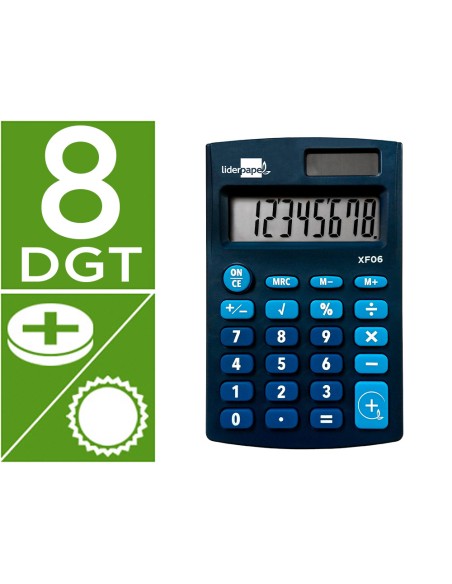 Calculadora liderpapel bolsillo xf06 8 digitos solar y pilas color azul 98x62x8 mm Calculadora liderpapel bolsillo xf06 8 digitos solar y pilas color azul 98x62x8 mm