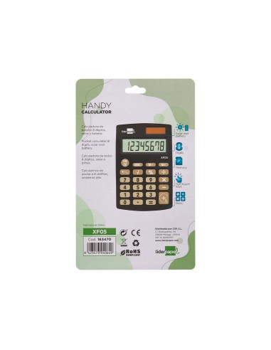 Calculadora liderpapel bolsillo xf05 8 digitos solar y pilas color negro 98x62x8 mm