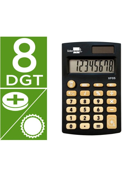 Calculadora liderpapel bolsillo xf05 8 digitos solar y pilas color negro 98x62x8 mm Calculadora liderpapel bolsillo xf05 8 digitos solar y pilas color negro 98x62x8 mm